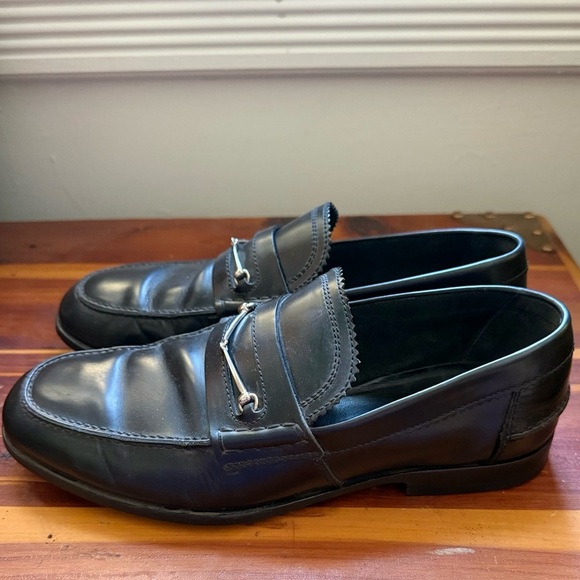 GUCCI 286771 Men’s Black Leather Silver Horsebit Slip On Loafers 7 Made in Italy - Picture 4 of 11